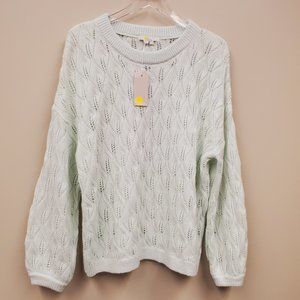 Boden Wool Alpaca Blend Pointelle Fluffy Sweater Avocado Cream Sz US 12 NWT